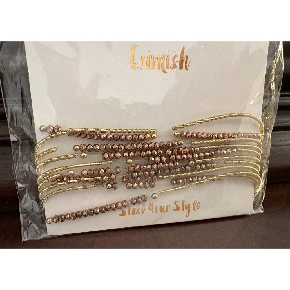 Erimish bracelets Slinky Stacked Gold W/rose Gold Beads Great Colors!  NEW!